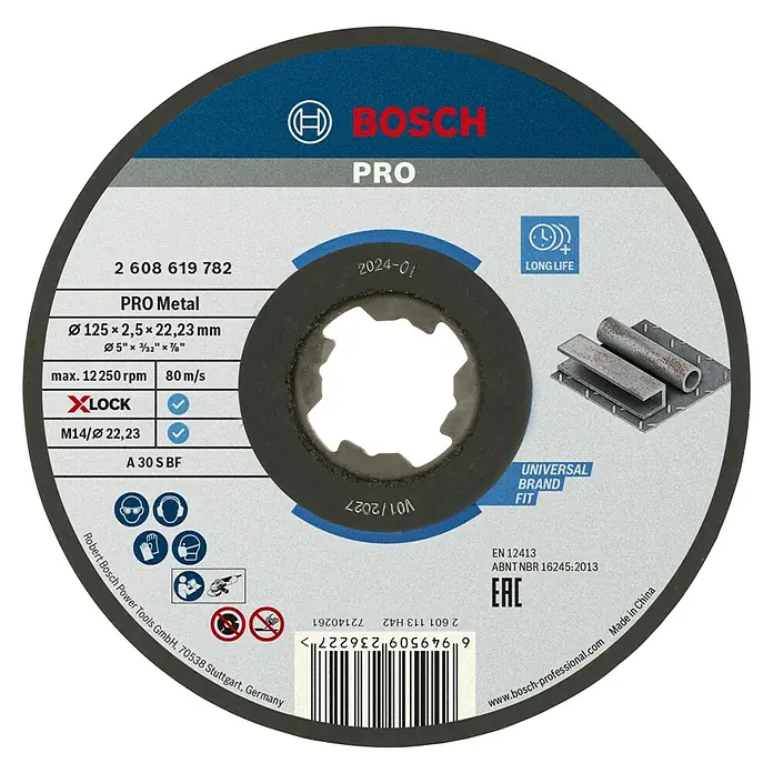 Bosch Professional X-Lock Trennscheibe Expert for Metal A 30 S BF - Durchmesser Scheibe: 125 mm, Stärke Scheibe: 2,5 mm, Geeignet für: Metall - Bild einer Bosch Pro Trennscheibe, ideal zum Trennen von Metall.