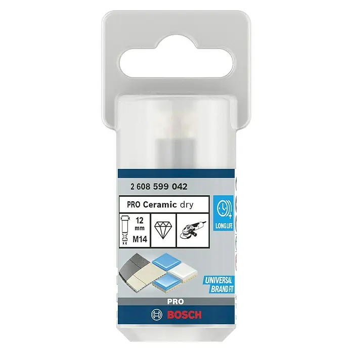 Bosch Diamant-Trockenbohrer Dry Speed - Durchmesser: 12 mm - Abbildung einer Bosch Pro Ceramic dry Diamant-Bohrkrone mit 12 mm Durchmesser, geeignet für trockenes Bohren in Keramikmaterialien.