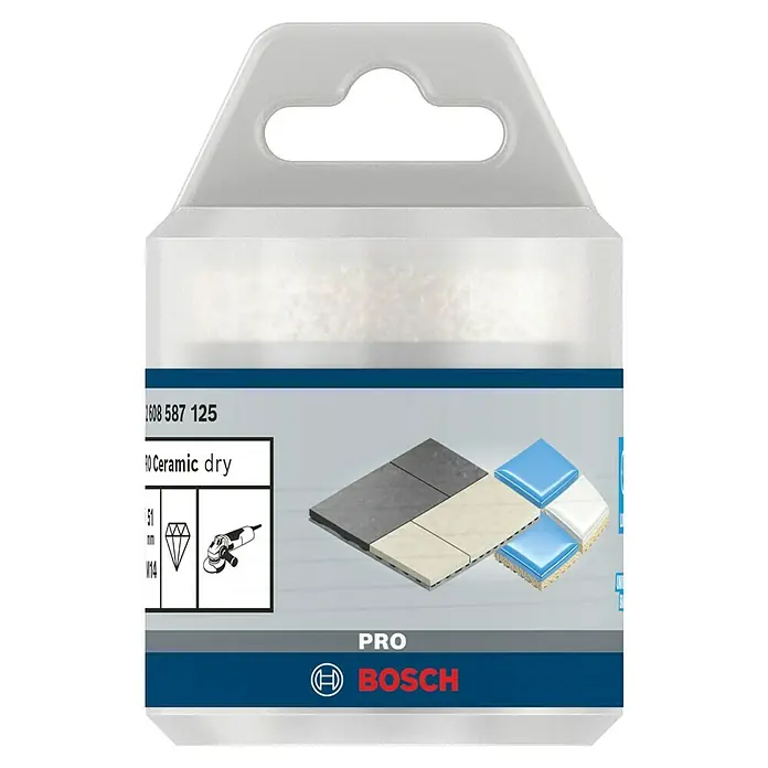 Bosch Diamant-Trockenbohrer Dry Speed - Durchmesser: 51 mm - Produktverpackung für eine Bosch PRO Ceramic dry Trennscheibe, ideal zum Trockenschneiden von Keramikfliesen.