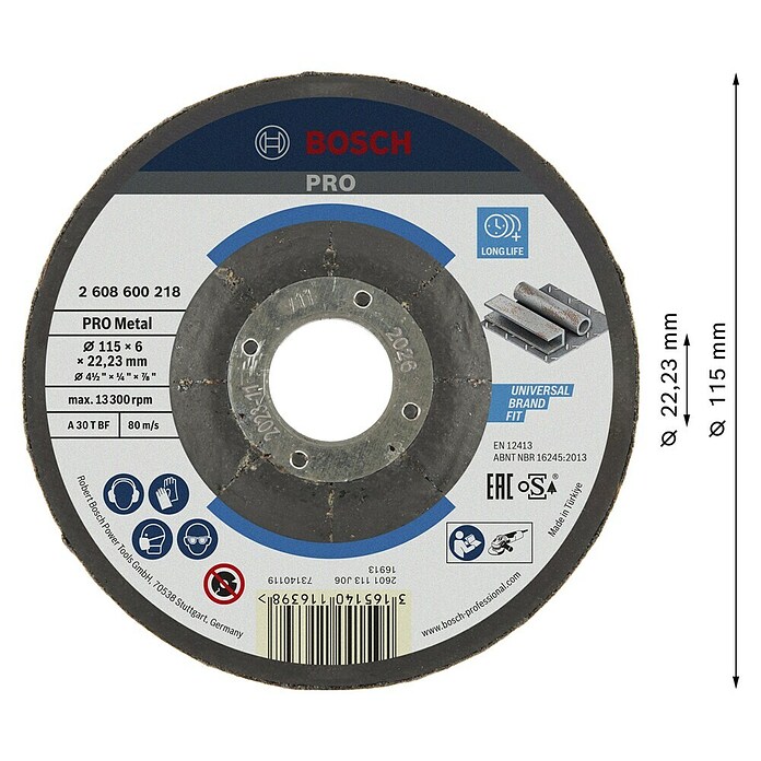 Bosch Schruppscheibe Expert for Metal A 30 T BF (Durchmesser: 115 mm, Stärke Scheibe: 6 mm, 1 Stk.) | BAUHAUS