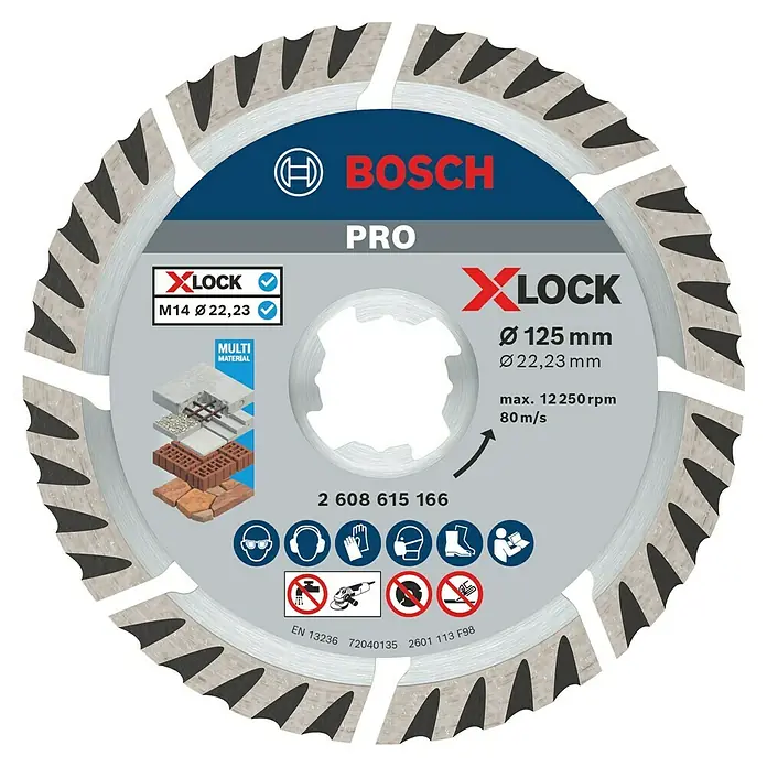 Bosch Professional X-Lock Diamant-Trennscheibe Standard for Universal - 125 mm, Geeignet für: Beton - Das Bild zeigt eine Bosch Pro X-Lock Multi Material Trennscheibe mit einem Durchmesser von 125 mm.