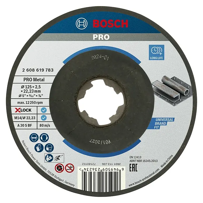 Bosch Professional X-Lock Trennscheibe Expert for Metal A 30 S BF gekröpft - Durchmesser Scheibe: 125 mm, Stärke Scheibe: 2,5 mm, Geeignet für: Metall - Bosch Pro Trennscheibe für Metall, 125 x 2,5 x 22,23 mm, ideal für schnelles und präzises Trennen mit X-LOCK System.