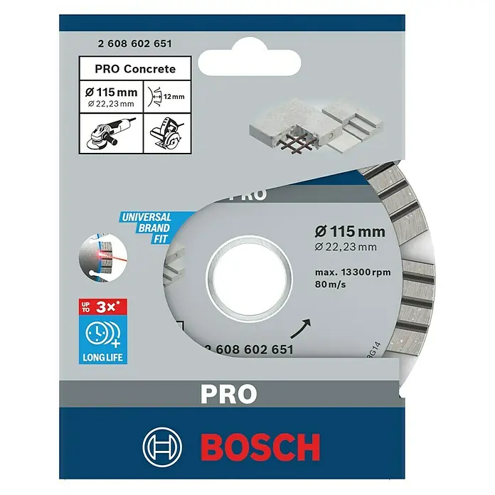 Bosch Professional Diamant-Trennscheibe - Durchmesser Scheibe: 115 mm - Bosch Pro Betonschleifscheibe mit 115 mm Durchmesser. Zum Schleifen von Betonoberflächen, langlebig und universell einsetzbar.