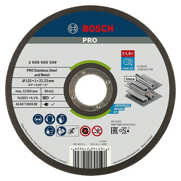 Bosch Professional Rezalna plošča Rapido Expert for Inox  (Premer diska: 125 mm, Primerno za: Nerjavno jeklo) | 2574 - Trennscheiben | BCDD - Zubeh  Winkelschleifer/Trennscheiben | BCD - Maschinenzubehör | BC - Maschinenzubehör | B - Werkz/Masch/Maschzubeh/Auto | BAUHAUS
