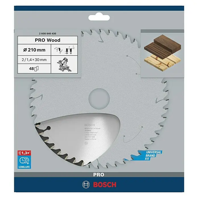 Bosch Kreissägeblatt Optiline Wood - 210 mm, Bohrung: 30 mm, Anzahl Zähne: 30 Stk. - Das Bild zeigt eine Bosch Pro Wood Kreissäge mit einem Durchmesser von 210 mm für präzise Holzschnitte.
