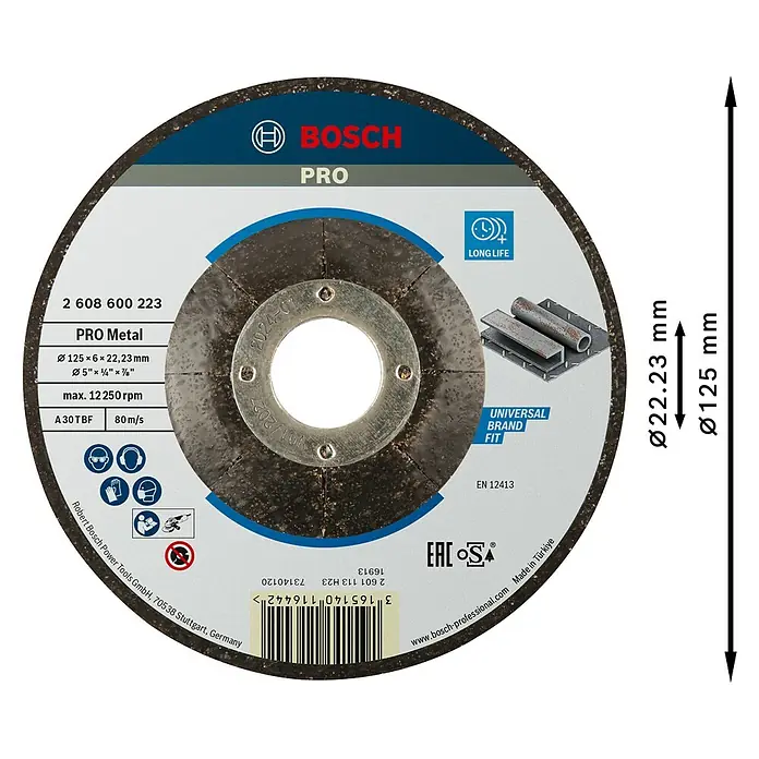 Bosch Schruppscheibe Expert for Metal A 30 T BF - Durchmesser: 125 mm, Stärke Scheibe: 6 mm - Bosch PRO Metall-Trennscheibe zum Schleifen von Metall, 125mm Durchmesser.