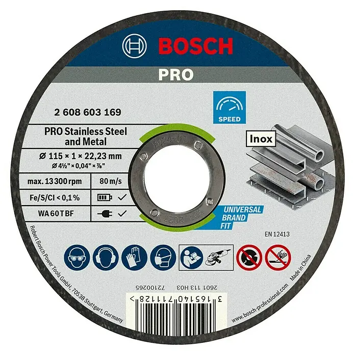 Bosch Trennscheibe Inox - Durchmesser Scheibe: 115 mm, Stärke Scheibe: 1 mm, 10 Stk. - Bosch Pro Trennscheibe für Edelstahl und Metall, 115 x 1 x 22,23 mm, ideal für präzise Schnitte und lange Lebensdauer.