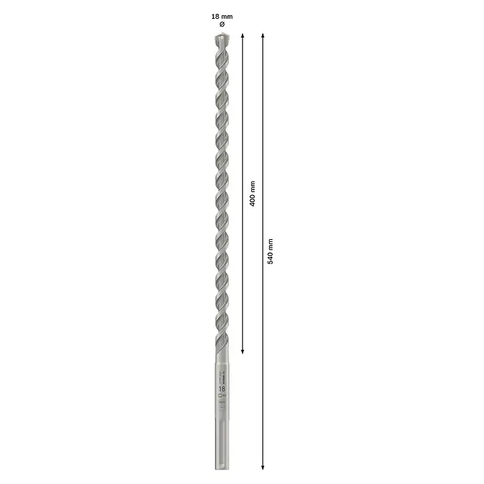 Bosch Beton- & Steinbohrer MAX-4 - 1 Stk., Durchmesser Bohrer: 18 mm - Silberner 18mm SDS max-4 Bohrer, 540mm Gesamtlänge, 400mm Arbeitslänge.