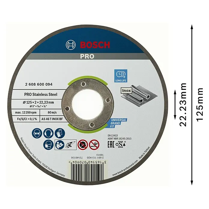 Bosch Professional Trennscheibe - Durchmesser Scheibe: 125 mm, Stärke Scheibe: 2 mm - Bosch PRO Trennscheibe aus Edelstahl, 125x2x22.23mm, grau mit blauer Beschriftung. Zum Metallschneiden.