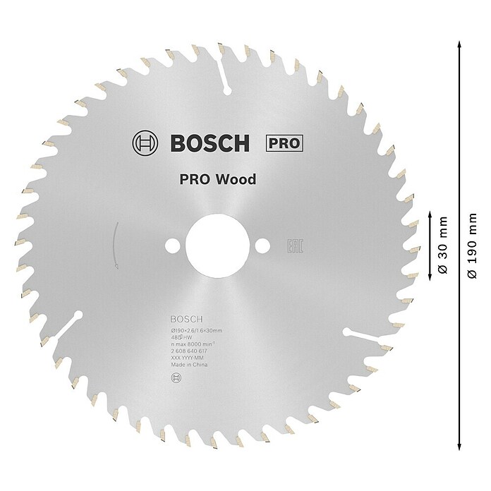 Bosch Disco de sierra (Diámetro: 190 mm, Orificio: 30 mm, Número de dientes: 48 dientes)