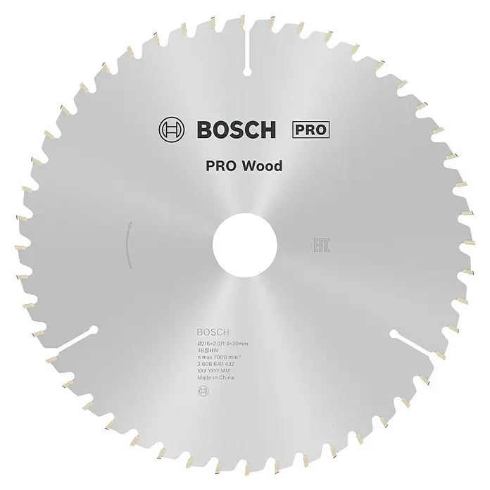 Bosch Kreissägeblatt Pro Wood - 216 mm, Bohrung: 30 mm, Anzahl Zähne: 48 Stk. - Abbildung eines Bosch Pro Wood Sägeblatts.