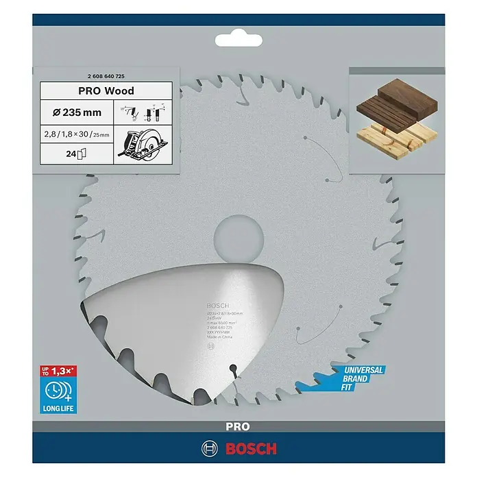 Bosch Kreissägeblatt Pro Wood - 235 mm, Bohrung: 30 mm, Anzahl Zähne: 24 Stk. - Ein Bosch Pro Wood Kreissägeblatt mit einem Durchmesser von 235 mm, ideal für präzise Holzschnitte.