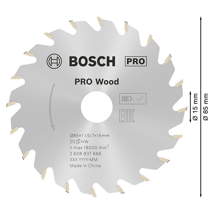 Bosch Disco de sierra (Diámetro: 85 mm, Orificio: 15 mm, Número de dientes: 20 dientes)