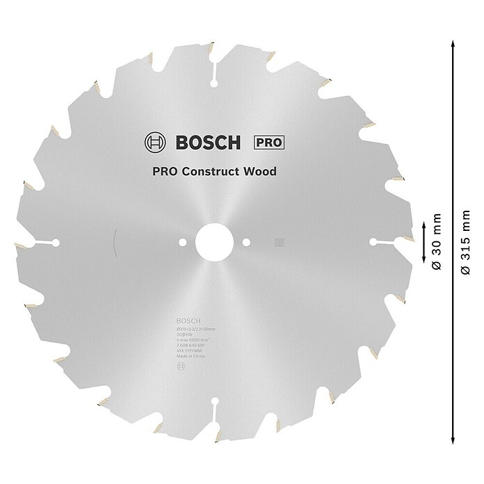 Bosch List krožne žage Construction Wood  (315 mm, Izvrtina: 30 mm, Število zobcev: 20 kos) | 2555 - Kreissägeblätter | BCDB - Zubehör Sägen | BCD - Maschinenzubehör | BC - Maschinenzubehör | B - Werkz/Masch/Maschzubeh/Auto | BAUHAUS