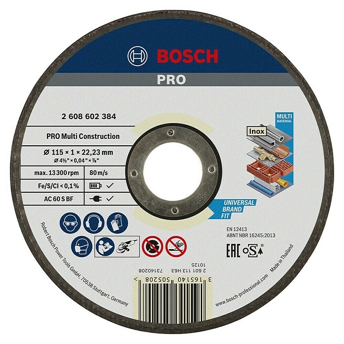 Bosch Professional Disco de corte Rapido Multi Construction (Diámetro disco: 115 mm, Específico para: Materiales de obra)