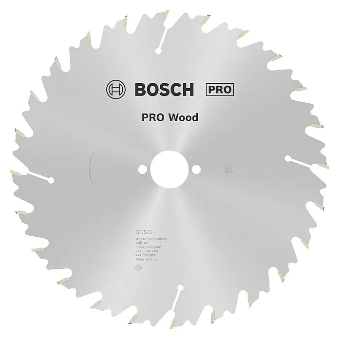 Bosch Kreissägeblatt Speedline for Wood - 250 mm, Bohrung: 30 mm, Anzahl Zähne: 24 Stk. - Abbildung eines Bosch Pro Wood Sägeblatts.