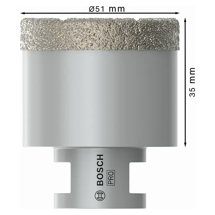 Bosch Diamant-Trockenbohrer Dry Speed - Durchmesser: 51 mm - Bosch PRO Ø51 mm silberne Diamant-Bohrkrone mit 35 mm Bohrtiefe.