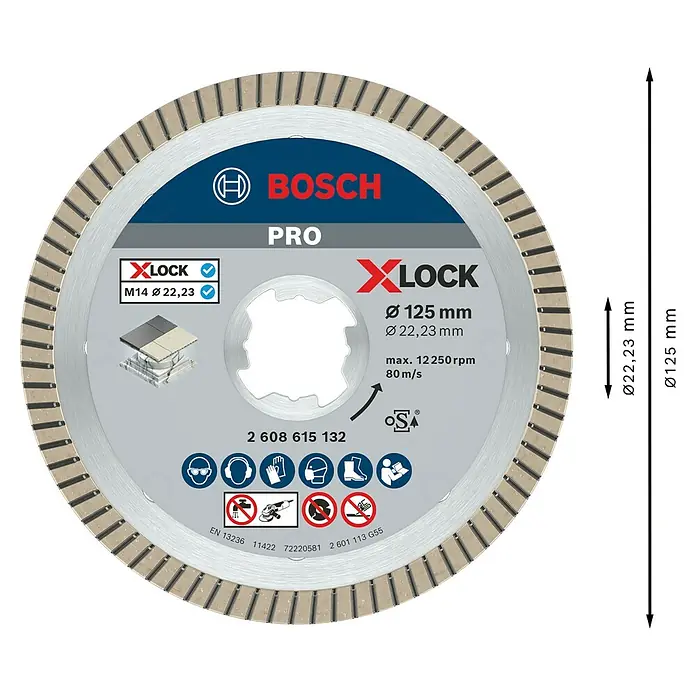 Bosch Professional X-Lock Diamant-Trennscheibe Best for Ceramic - 125 mm, Geeignet für: Keramik - Bosch X-LOCK Diamanttrennscheibe, 125 mm Durchmesser, mit segmentierter Kante für Stein/Fliesen.