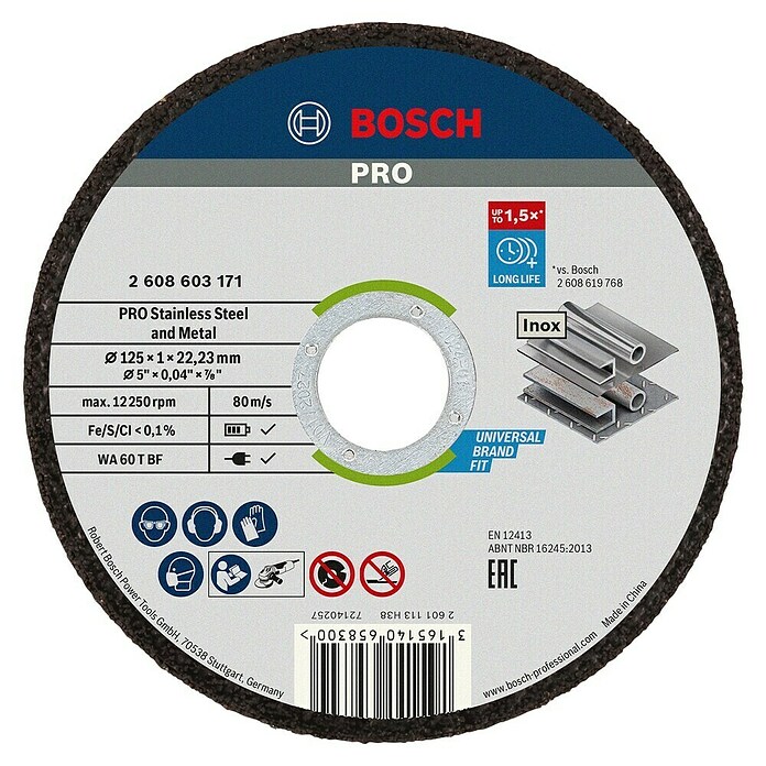 Bosch Trennscheibe Inox Rapido (Durchmesser Scheibe: 125 mm, Stärke Scheibe: 1 mm, 10 Stk.) | BAUHAUS