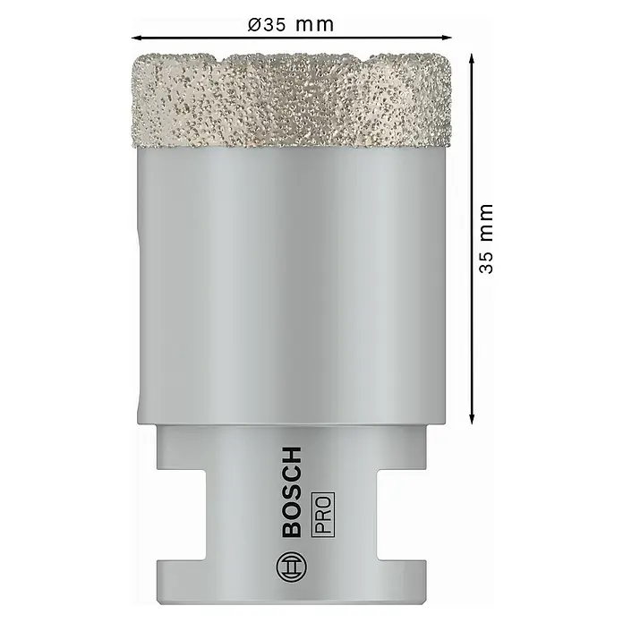 Bosch Diamant-Trockenbohrer Dry Speed - Durchmesser: 35 mm - Silberner Diamant-Bohrkrone, Ø35 mm Durchmesser und 35 mm Arbeitslänge, Marke Bosch Pro.