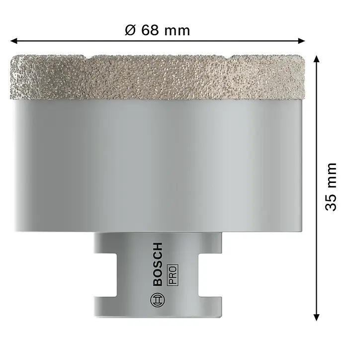 Bosch Diamant-Trockenbohrer Dry Speed - Durchmesser: 68 mm - Graue Diamant-Lochsäge, 68 mm Durchmesser, 35 mm Arbeitslänge. Marke Bosch.