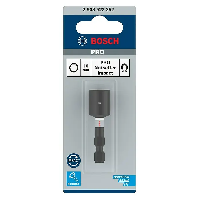Bosch Inserto para llaves de vaso Impact Control - Ancho de llave: 10 mm, Tamaño de accionamiento: ¼'' hexágono exterior - Vaso de impacto Bosch Pro 10mm gris oscuro con accionamiento hexagonal y punta magnética, adecuado para aplicaciones robustas y universales.