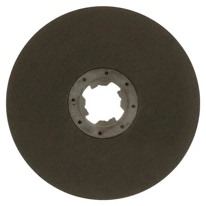 Bosch Professional X-Lock Trennscheibe Expert for Metal A 30 S BF - Durchmesser Scheibe: 125 mm, Stärke Scheibe: 2,5 mm, Geeignet für: Metall - Das Bild zeigt eine Schleifscheibe, ein Werkzeug zum Glätten oder Entfernen von Material von Oberflächen. Das Objekt hat eine dunkle Farbe und eine raue Textur.