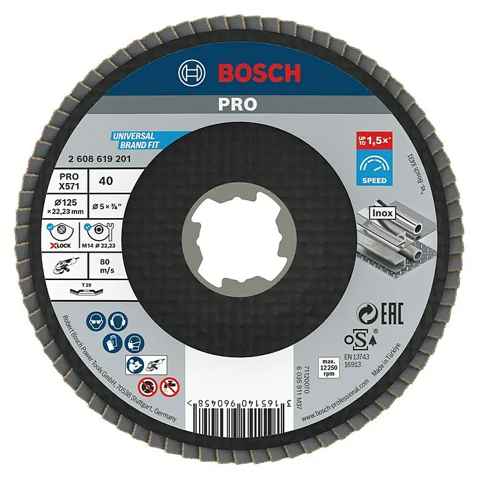 Bosch Trennscheibe Best for Metal X-Lock - Geeignet für: Metall, Durchmesser Scheibe: 125 mm, Körnung: 40, 1 Stk. - Schleifteller Bosch Pro X571, Universal, geeignet für viele Marken, Durchmesser 125 mm, Korngröße 40, ideal für Metallbearbeitung.
