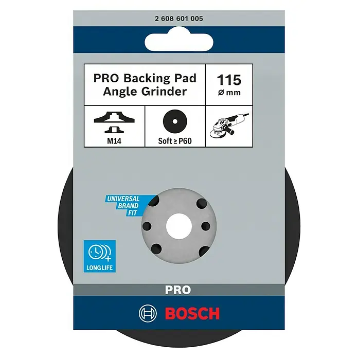 Bosch Professional Gummi-Stützteller M14 - Durchmesser: 115 mm, M14 Gewinde - PRO Schleifteller für Winkelschleifer mit 115 mm Durchmesser, M14 Gewinde & Soft ≥ P60. Universell einsetzbar und langlebig.