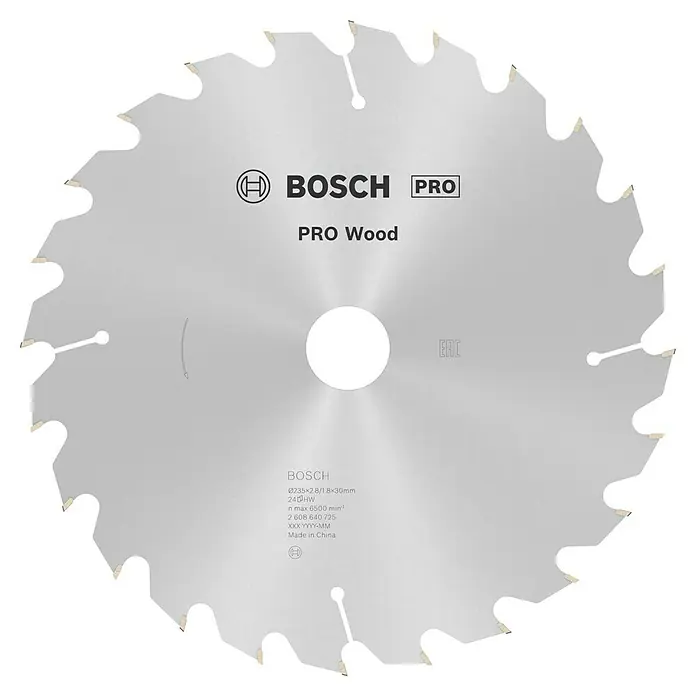 Bosch Kreissägeblatt Pro Wood - 235 mm, Bohrung: 30 mm, Anzahl Zähne: 24 Stk. - Das Bild zeigt ein Bosch Pro Wood Sägeblatt, ideal für präzise Holzschnitte. Das Kreissägeblatt zeichnet sich durch hohe Qualität aus.