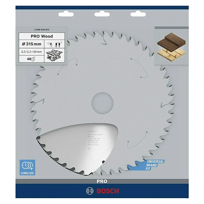 Bosch Kreissägeblatt Pro Wood - 315 mm, Bohrung: 30 mm, Anzahl Zähne: 48 Stk. - Bild einer Bosch Pro Wood Kreissägeblatt mit 315 mm Durchmesser, geeignet für Holzarbeiten.