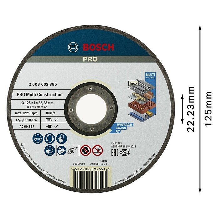 Bosch Professional Disco de corte Rapido Multi Construction (Diámetro disco: 125 mm, Específico para: Materiales de obra)