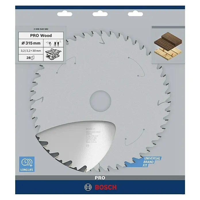 Bosch Kreissägeblatt Speedline Wood - 315 mm, Bohrung: 30 mm, Anzahl Zähne: 28 Stk. - Das Bosch Kreissägeblatt PRO Wood mit Ø315mm, ideal für präzise Holzschnitte. Langlebig und passend für viele Sägen.