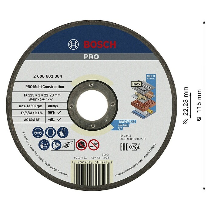 Bosch Professional Trennscheibe Rapido Multi Construction (Durchmesser Scheibe: 115 mm, Geeignet für: Baustellenmaterialien)