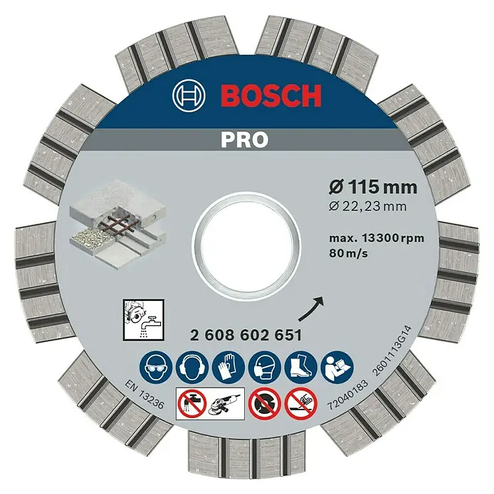 Bosch Professional Diamant-Trennscheibe - Durchmesser Scheibe: 115 mm - Bosch Pro Trennscheibe mit einem Durchmesser von 115 mm, ideal zum Schneiden von Beton und Stein, für professionelle Anwendungen.