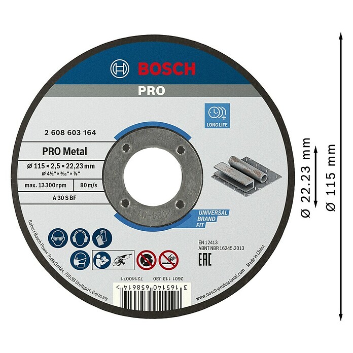 Bosch Professional Trennscheibe Standard for Metal (Durchmesser Scheibe: 115 mm, Stärke Scheibe: 2,5 mm) | BAUHAUS
