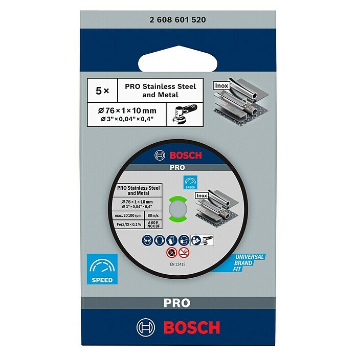 Bosch Professional Disco de corte (Diámetro disco: 76 mm, Espesor disco: 1 mm, Apto para: Acero inoxidable, Específico para: Amoladora batería Bosch Professional GWS 12V-76)