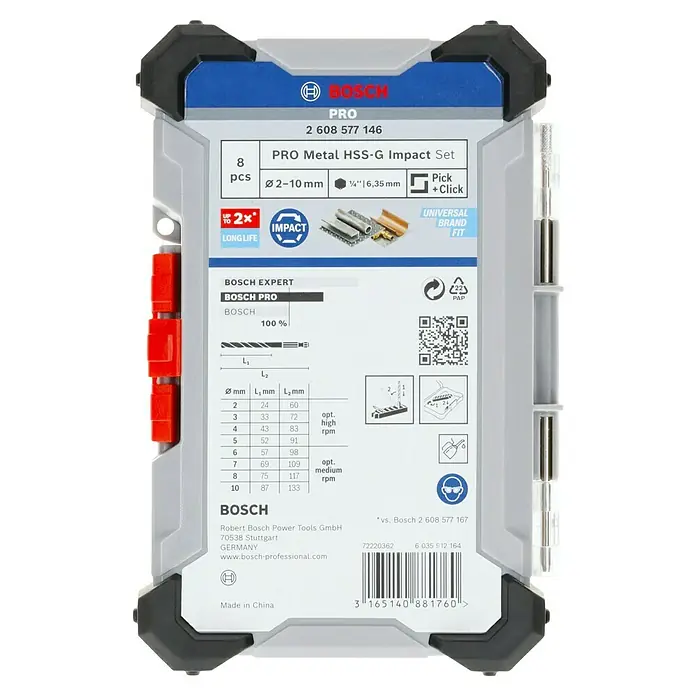 Bosch Metallbohrer Impact Control HSS - 8 Stk., Durchmesser Bohrer: 10 mm - Bosch PRO Metall HSS-G Impact Set mit 8 Teilen und Durchmessern von 2-10 mm, ideal für den professionellen Einsatz.