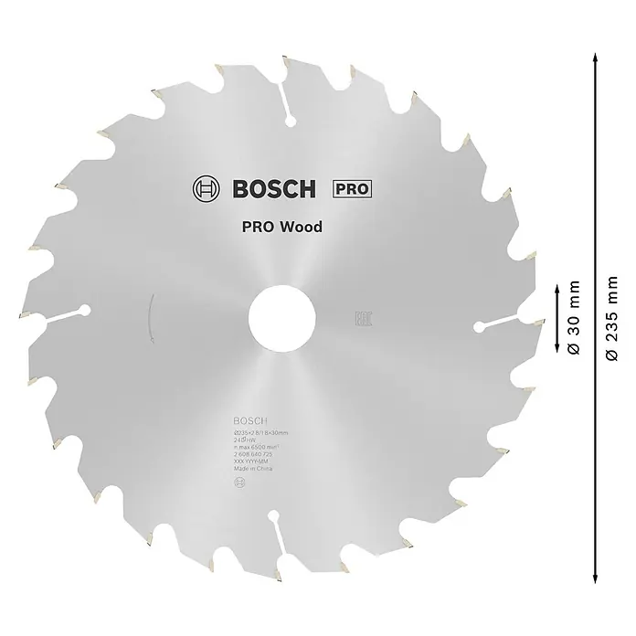 Bosch Kreissägeblatt Pro Wood - 235 mm, Bohrung: 30 mm, Anzahl Zähne: 24 Stk. - Bosch Kreissägeblatt PRO Wood, Ø 235 mm, Ø 30 mm Bohrung, silberfarben.