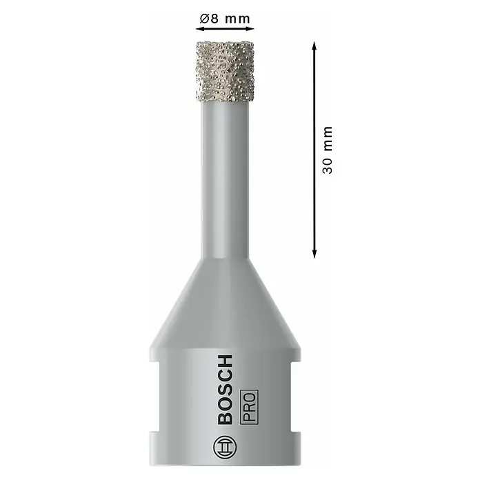 Bosch Diamant-Trockenbohrer Dry Speed - Durchmesser: 8 mm - Bosch PRO Diamantbohrer, graues Metall mit 8mm Diamantspitze, bietet 30mm Bohrtiefe.