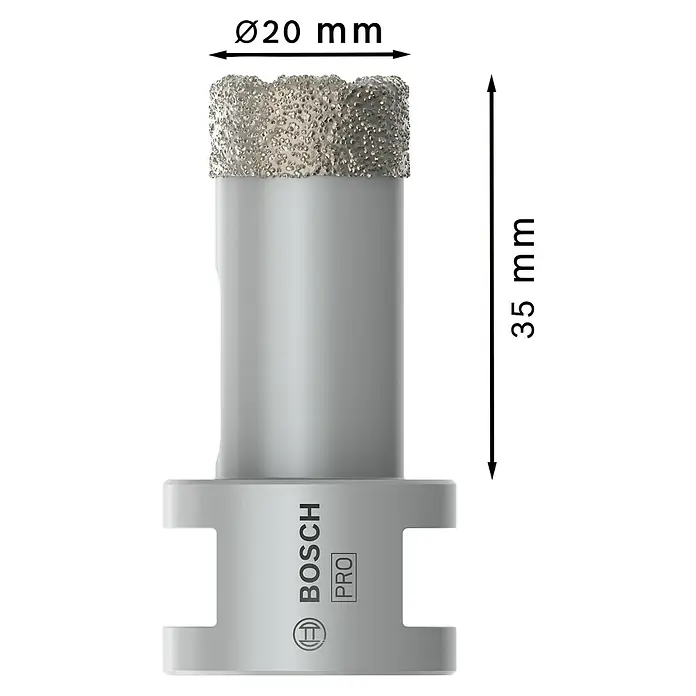 Bosch Diamant-Trockenbohrer Dry Speed - Durchmesser: 20 mm - Bosch Pro Diamantbohrer, grau, Ø20mm Durchmesser, 35mm Länge, mit strukturierter Spitze.