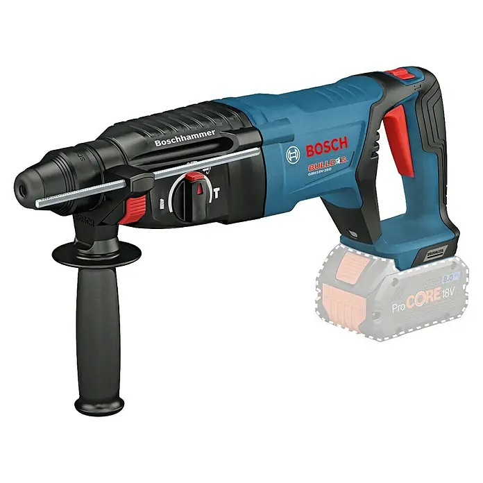Bosch Professional AMPShare 18V Akku-Kombihammer GBH 18V-26 - 18 V, Ohne Akku, 2,6 J, L-Boxx - Abbildung eines Bosch BULLDOG GBH18V-26D Akku-Bohrhammers mit robustem Design und leistungsstarkem Akku für vielseitige Bohrarbeiten.