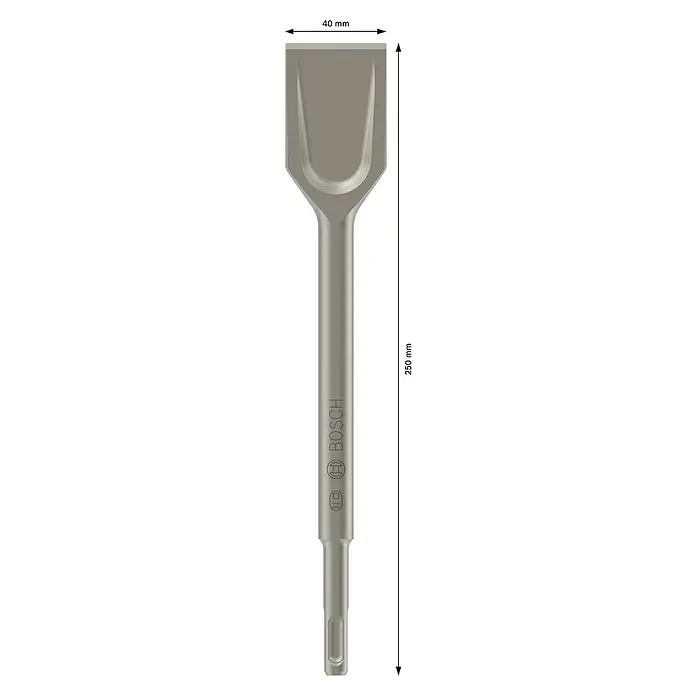 Bosch SDS-Plus-Spatmeißel Long Life - Länge: 250 mm - Bosch SDS plus Flachmeißel, 40mm breit und 250mm lang, aus grauem Metall.