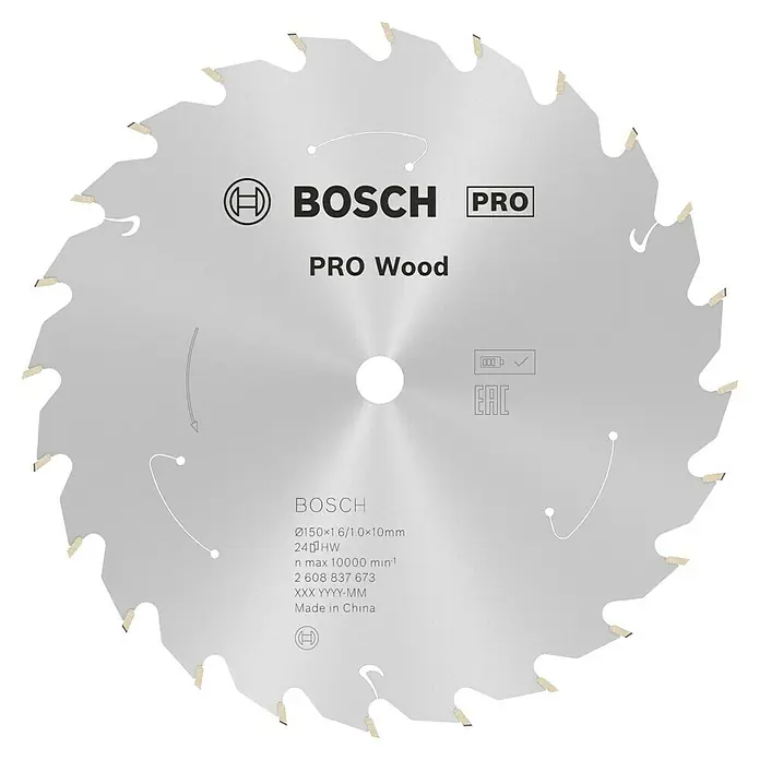 Bosch Kreissägeblatt Standard for Wood - 150 mm, Bohrung: 10 mm, Anzahl Zähne: 24 Stk. - Kreissägeblatt von Bosch Pro Wood mit 150 mm Durchmesser, ideal für saubere Holzschnitte.