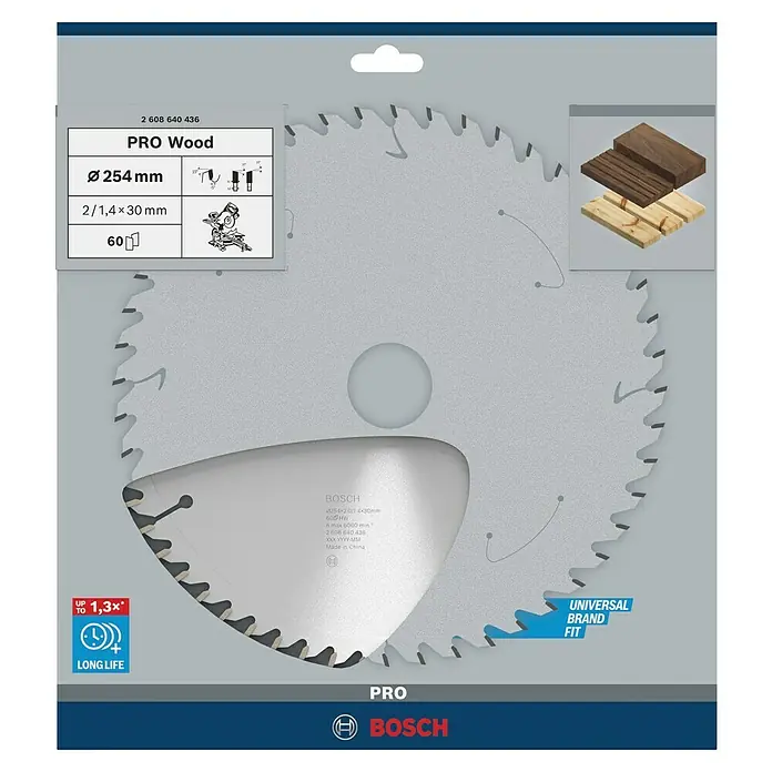 Bosch Kreissägeblatt Optiline Wood - 254 mm, Bohrung: 30 mm, Anzahl Zähne: 60 Stk., 1 Stk. - Kreissägeblatt 'PRO Wood' von Bosch, Durchmesser 254mm, ideal für präzise Holzschnitte und lange Lebensdauer.