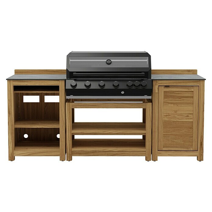 Kingstone Outdoorküchen-Set Cliff 6005/Zoe V (4 -tlg., Holz, Schwarz/Braun, Material Rost: Gusseisen, Anzahl Brenner: 6) | BAUHAUS
