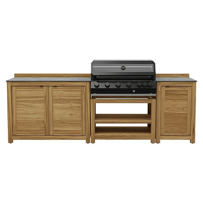Kingstone Outdoorküchen-Set Cliff 6005/Zoe II (4 -tlg., Holz, Schwarz/Braun, Material Rost: Gusseisen, Anzahl Brenner: 6) | BAUHAUS