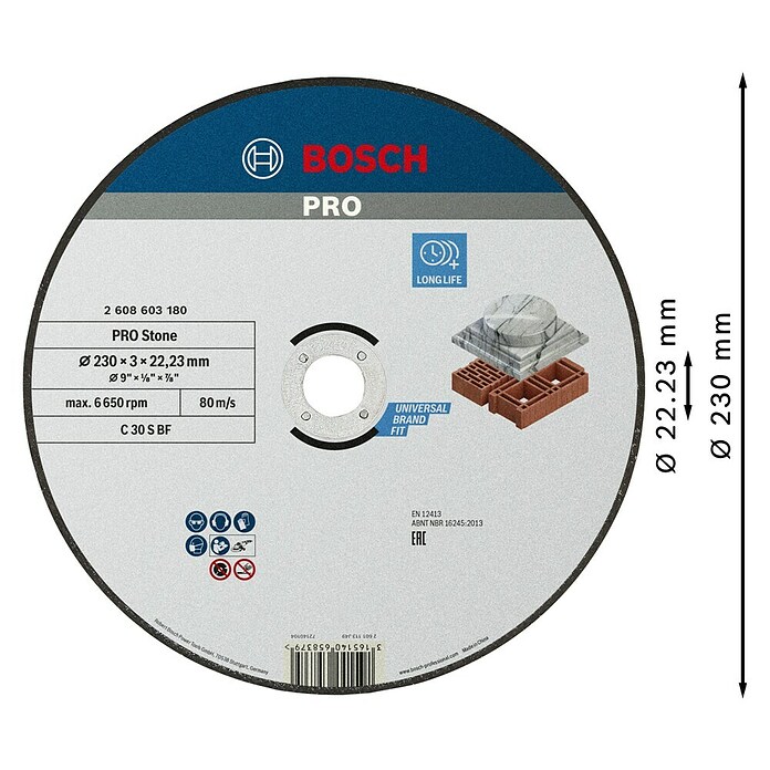 Bosch Professional Trennscheibe Standard for Stone (Durchmesser Scheibe: 230 mm, Stärke Scheibe: 3 mm, Gerade) | BAUHAUS