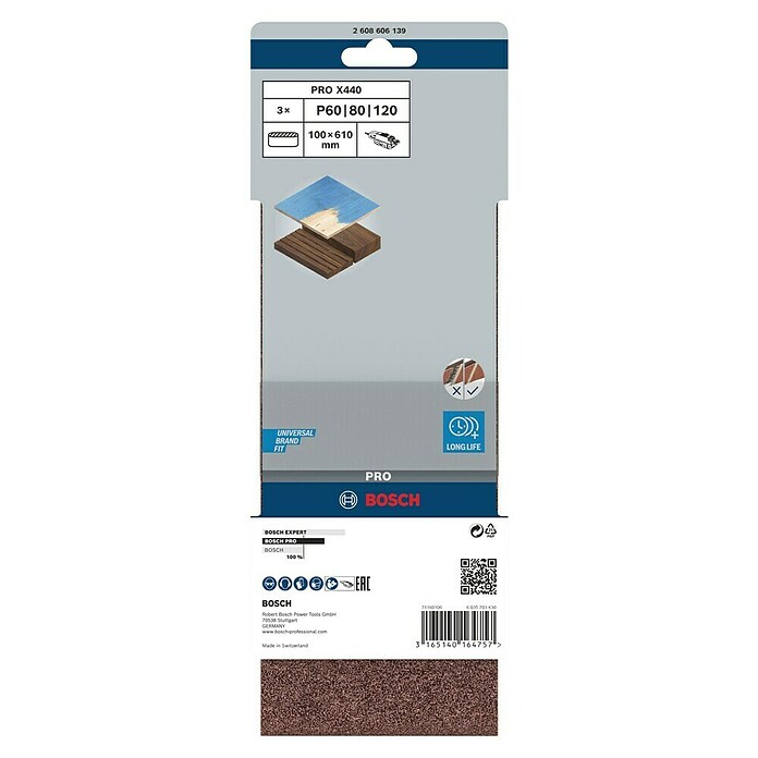 Bosch Schleifband-Set X440 Best for Wood and Paint (100 x 610 mm, Körnung: 60 - 100, 3 Stk.) | BAUHAUS
