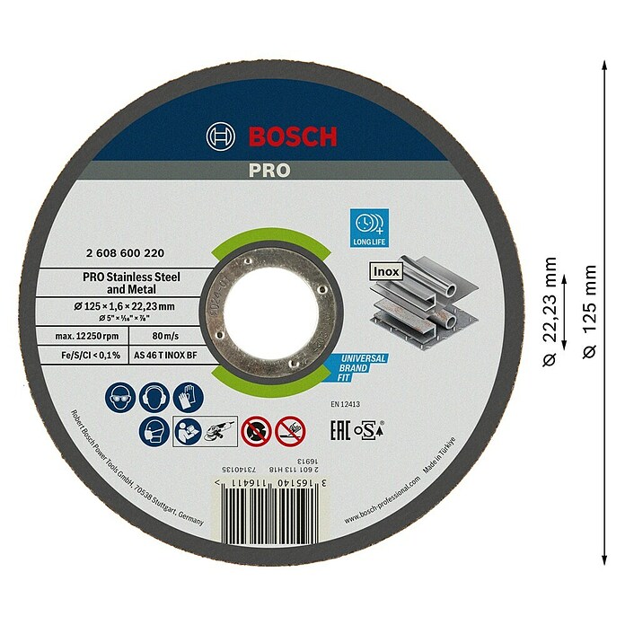 Bosch Professional Trennscheibe Expert for Inox (Durchmesser Scheibe: 125 mm, Geeignet für: Edelstahl)